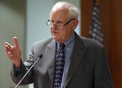 Mayor Tom Butt speaks at the Richmond Memorial Auditorium and Convention Center in Richmond, Calif., on Tuesday, Jan. 13, 2015.  (Jane Tyska/Bay Area News
