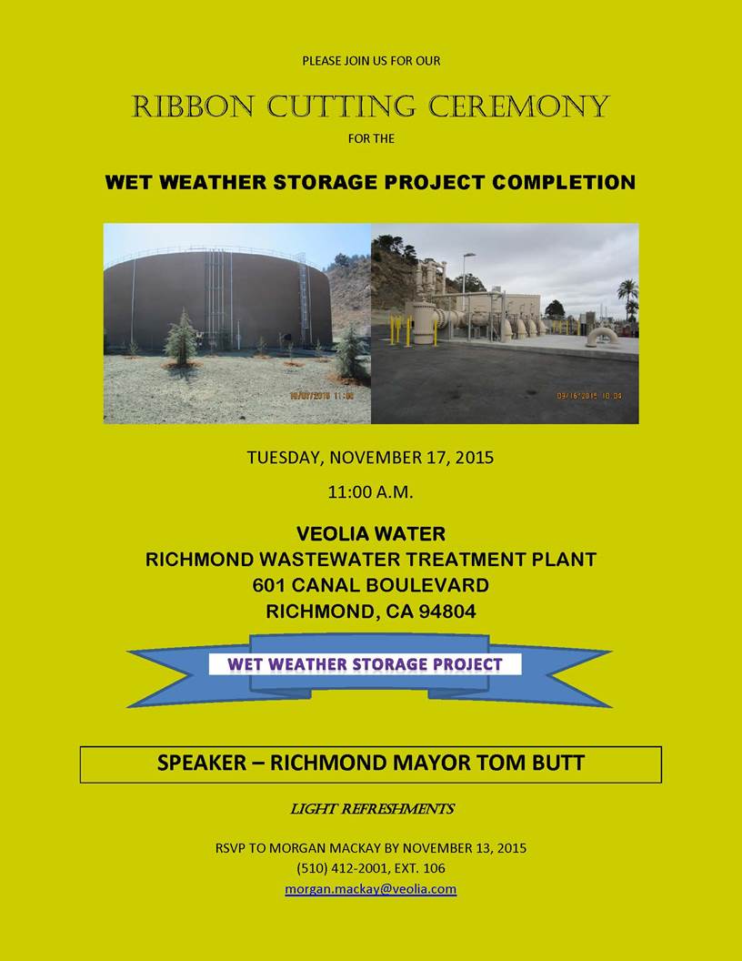 Ribbon Cutting Ceremony Tuesday November 17th 11:00am Veolia Water