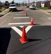 Approach lines and Chevrons on Center Ave